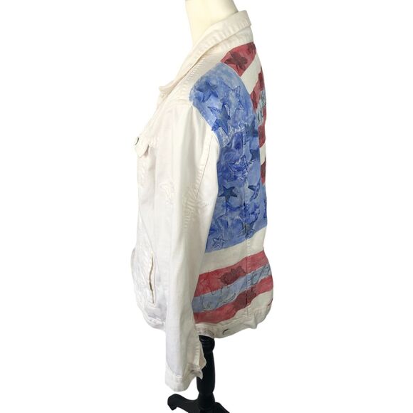 Rails White Knox Stars Women's American Flag Hand Painted Denim Jean Jacket Sz L - Picture 4 of 16